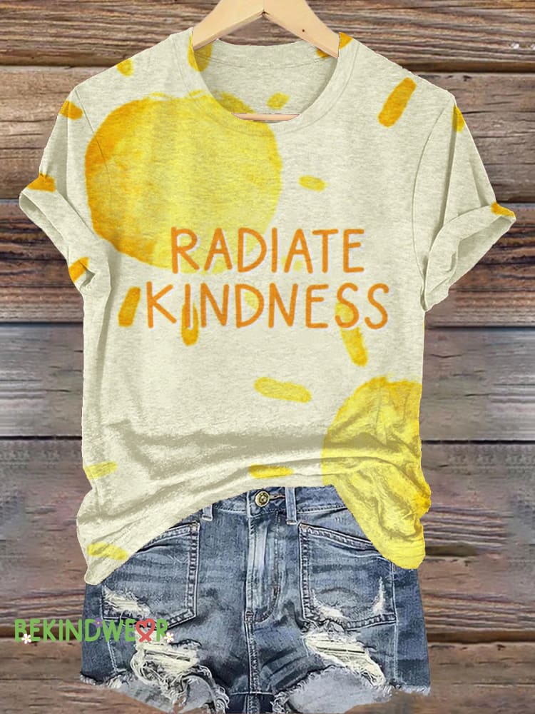 Radiate Kindness Sun Print Casual Crew Neck Short Sleeve T-Shirt Multicolor / S
