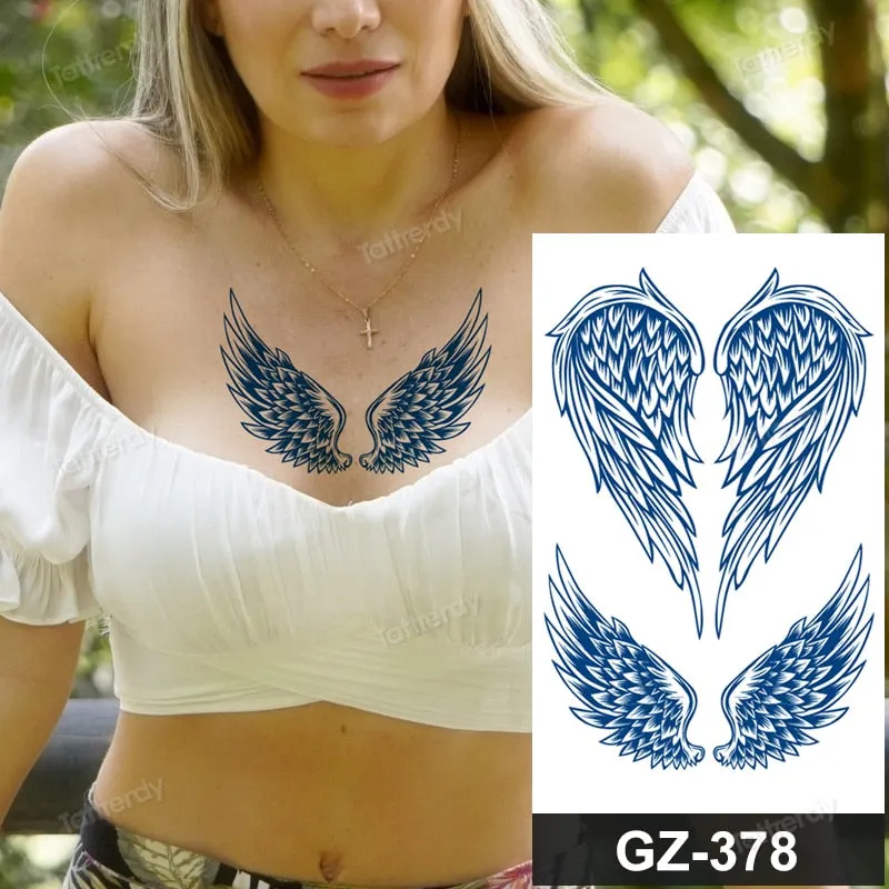 juice long lasting tatto sticker wings angel moon sun compass dragon fake tattoo waterproof transfer tatouage temporaire femme