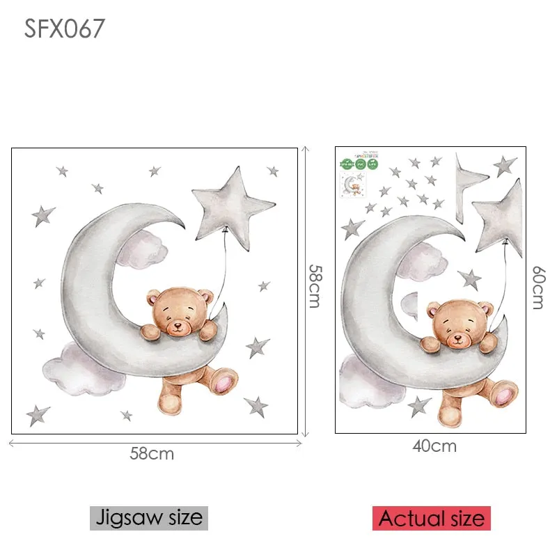 Moon Cloud Big Wall Stickers For Kids Rooms Boys Stars Large Wall Stickers For Children's Room Bear Bedroom Decoration