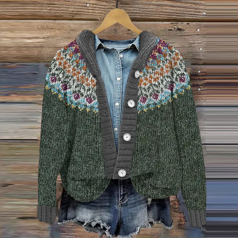 Vintage Icelandic Tribal Pattern Knit Cardigan