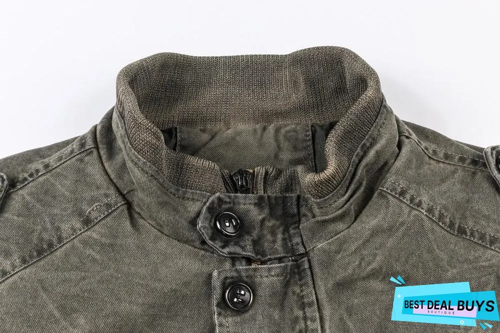 Men Denim Jacket Big Size Military Tactical Jeans Jacket Solid Casual Air Force Pilot Coat
