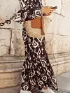 Stand Collar Floral Print Loose Falbala Maxi Dress
