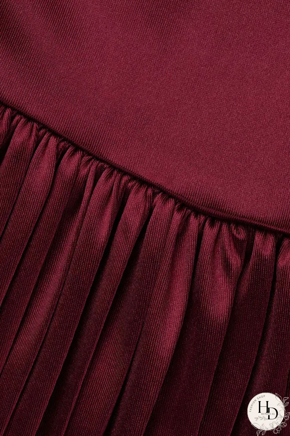 Burgundy Casual Solid Patchwork Fold V Neck Pleated Dresses
