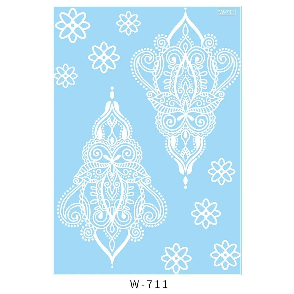 Sexy Henna Mehndi Tattoo White Lace Necklace Flower Water Transfer Temporary Tatoo Sticker Body Art Waterproof for Wedding Beach