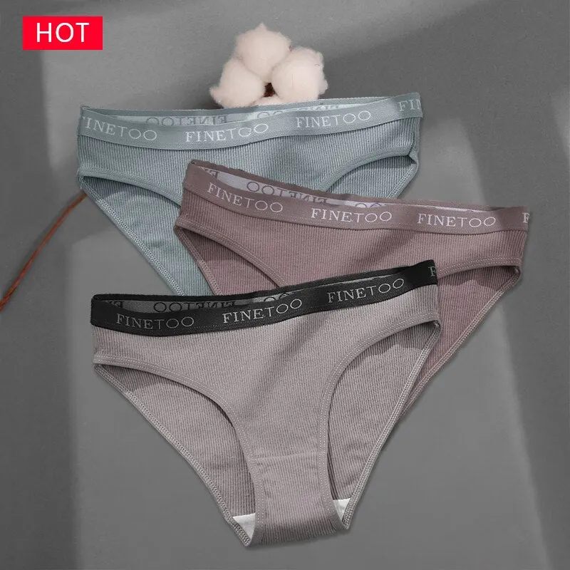 FINETOO 3Pcs/set Colorful Stripes Panties Women's Cotton Briefs M-XL Low-Rise Rainbow Underwear Ladies Underpants Girls Panties