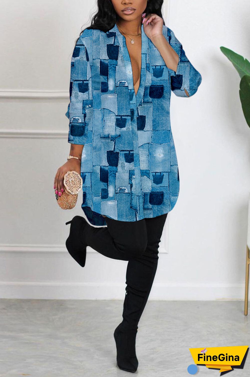 Yellow Sexy Casual Print Printing Shirt Collar Shirt Dress Dresses