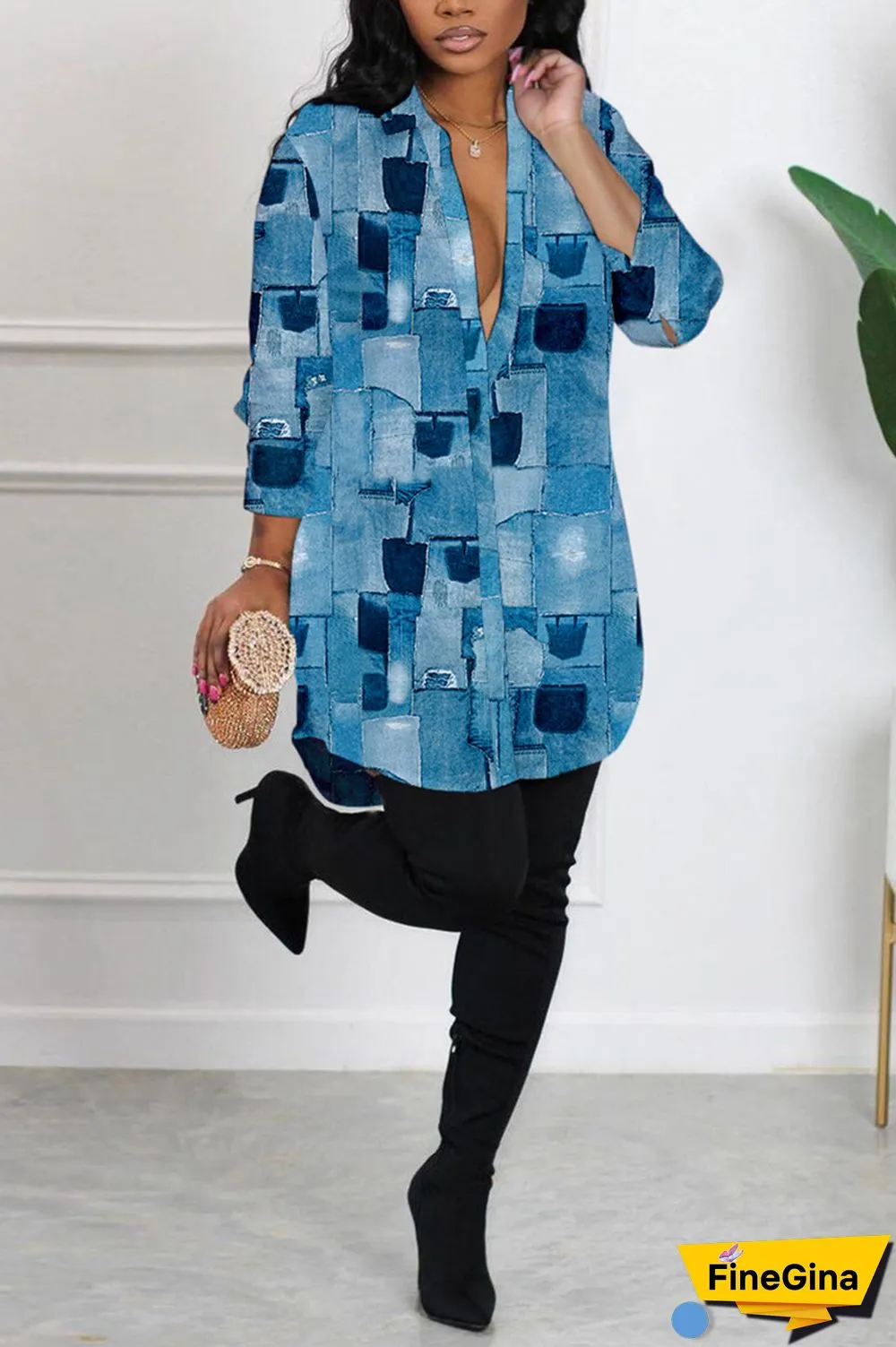 Yellow Sexy Casual Print Printing Shirt Collar Shirt Dress Dresses
