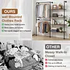 [US Local Warehouse] 14.6x76x82.7Inch Industrial Pipe Clothing Rack with Hanging Rods Heavy Duty Clothes Organizer Large Capacity Display Hanging Garment Rod Wooden Clothes Storage Shelves for Walk In Closet