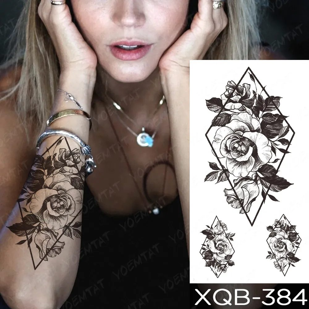 Sdrawing Sdrawing Temporary Sleeve Arm tattoo Sticker Lion Clock Tiger Gear Skeleton Rose tattoos Body Art Fake tatoo Men Women Black
