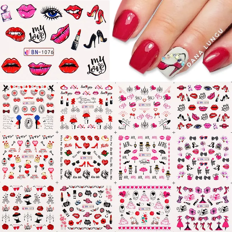12Pcs Leopard Water Decals Sticker Hollow Floral Flower Leaves Geometry Water Transfer Watermark Foil Slider Decoration