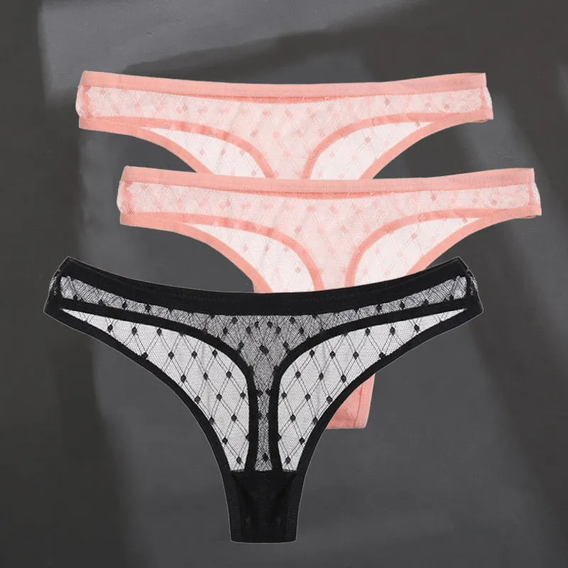 3PCS/Set Women's Panties Sexy G-String Perspective Woman Thong Low-waist Underpants Hollow Out T-back Female Underwear Lingerie