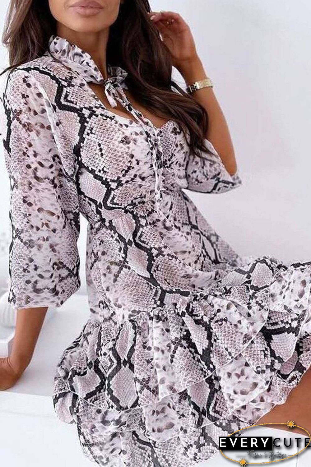 Lace-Up Neckline Tired Dress