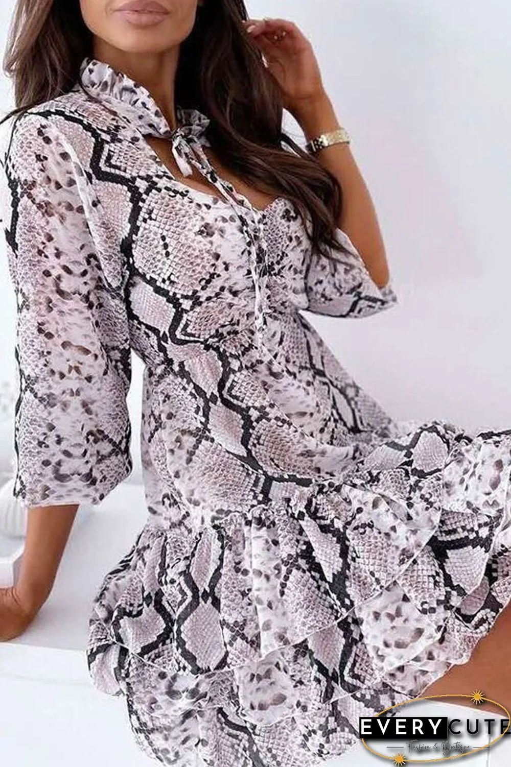 Lace-Up Neckline Tired Dress