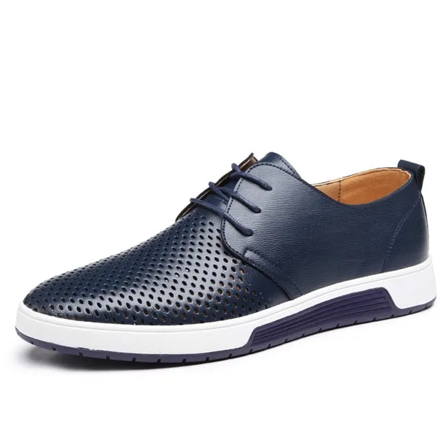MIXIDELAI New Summer Breathable Holes Soft Male Casual Leather Shoes Adult Luxury Brand Flat Footwear Comfortable Shoes For Men