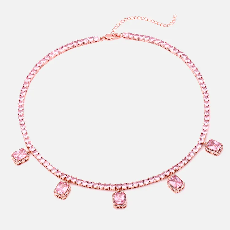 Iced Out Tennis Chains Square Pendants Hip Hop Bling Bling