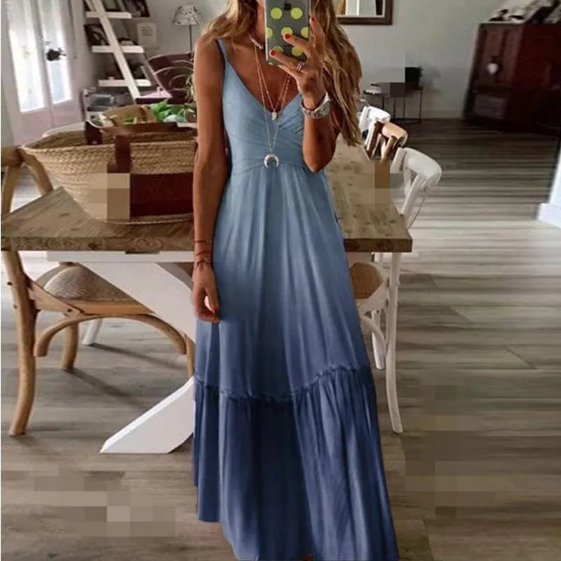 Loose V-neck Gradient Camisole Dress