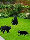 3Pcs Black Cat Garden Scarer Outdoor Cat Decorative Stakes for Home Garden Decor