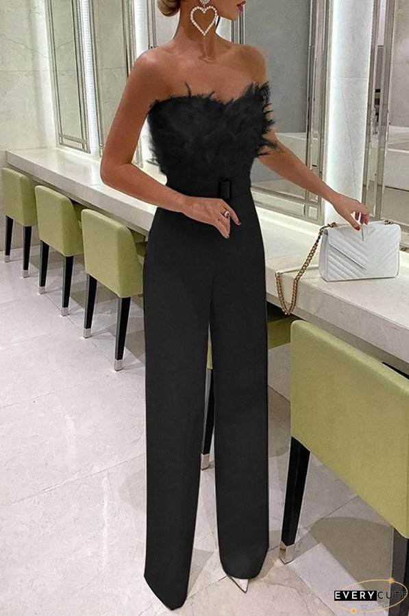 Feather Tube Top Jumpsuit