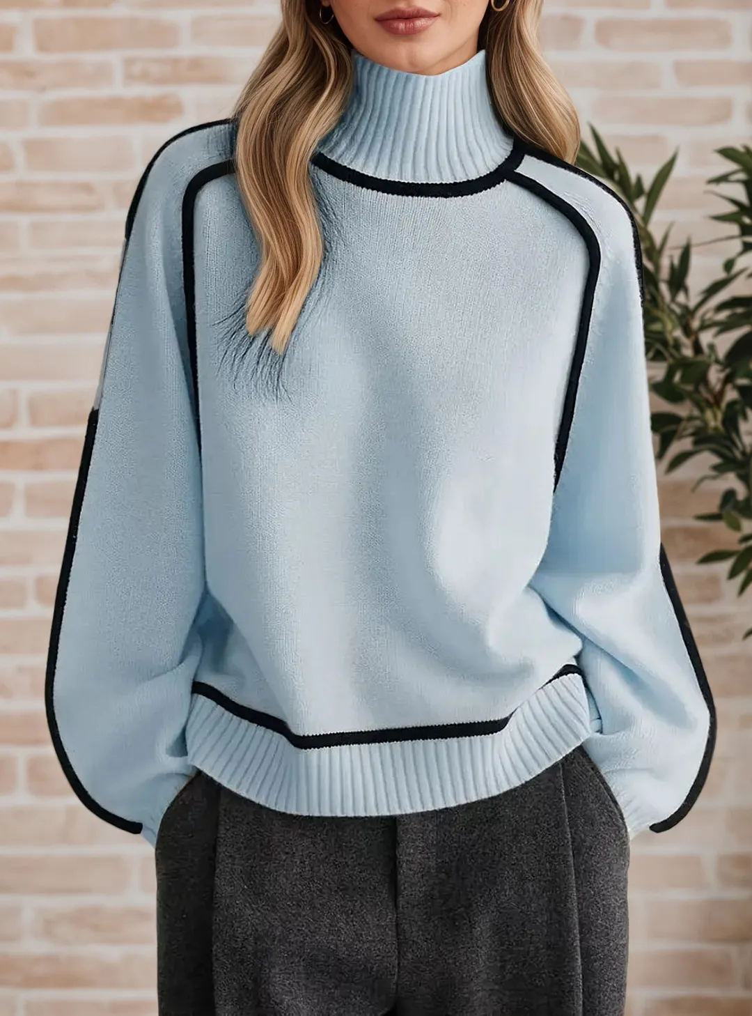 Athvotar Athvotar Autumn And Winter Half-High Three-Dimensional Stripe Thin Leisure Loose Knitted Knitted Jersey Languid Sweater