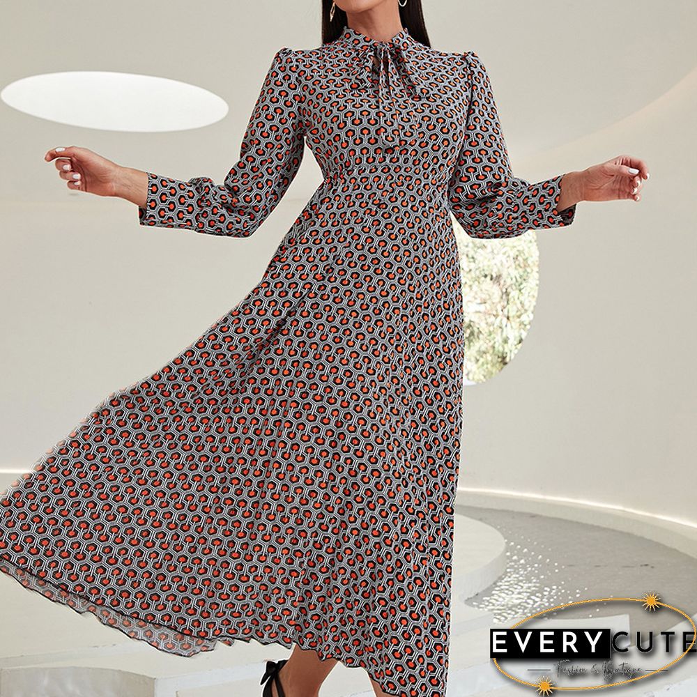 Vintage Bowknot Printed Chiffon Dress