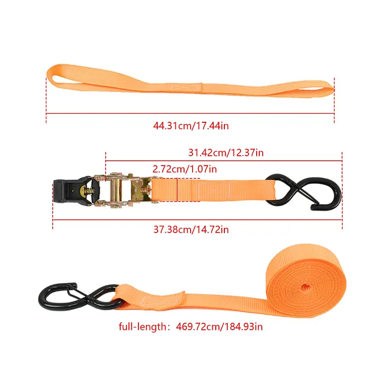 SEBLAFF 4 Pack Orange Ratchet Straps Set 2200 LB Breaking Strength 1 x 15 with Soft Loops Coated S-Hooks Comfortable Handle Tie Down Straps Replacement for Fixing ATV Motorcycle Bicycle Cargo