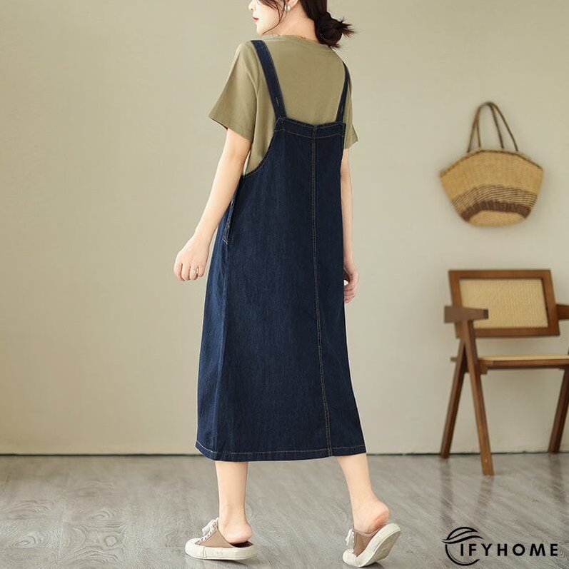 Plus Size Minimalist Denim Strap Dress Sleeveless Summer | IFYHOME