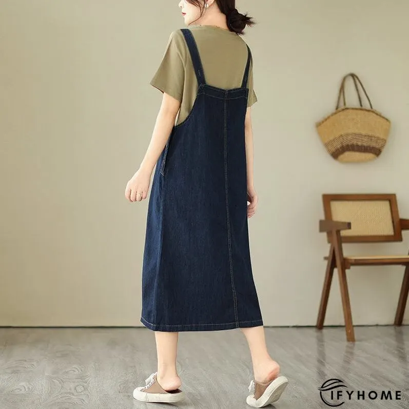 Plus Size Minimalist Denim Strap Dress Sleeveless Summer | IFYHOME