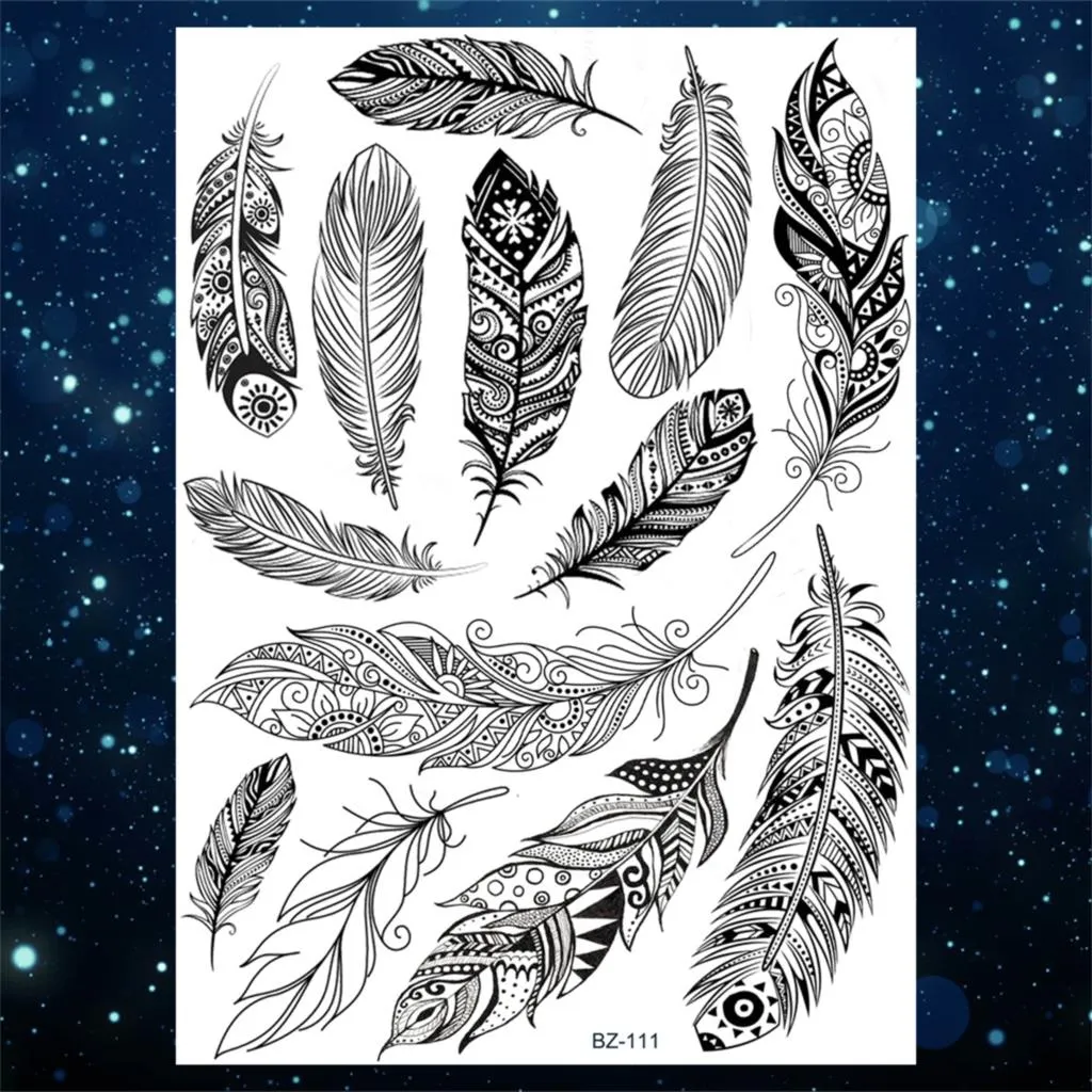 Sdrawing Henna Temporary Tattoos For Women Girls Feather Butterfly DreamCatcher Fake Gem Tattoo Sticker Chest Arm Tatoos Tribal