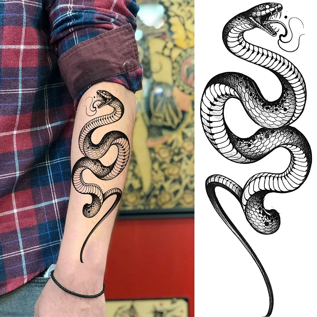 Black Rose Flower Snake Temporary Tattoos For Women Adult Peony Serpent Fake Tattoo Forearm Body Art Painting Waterproof Tatoos