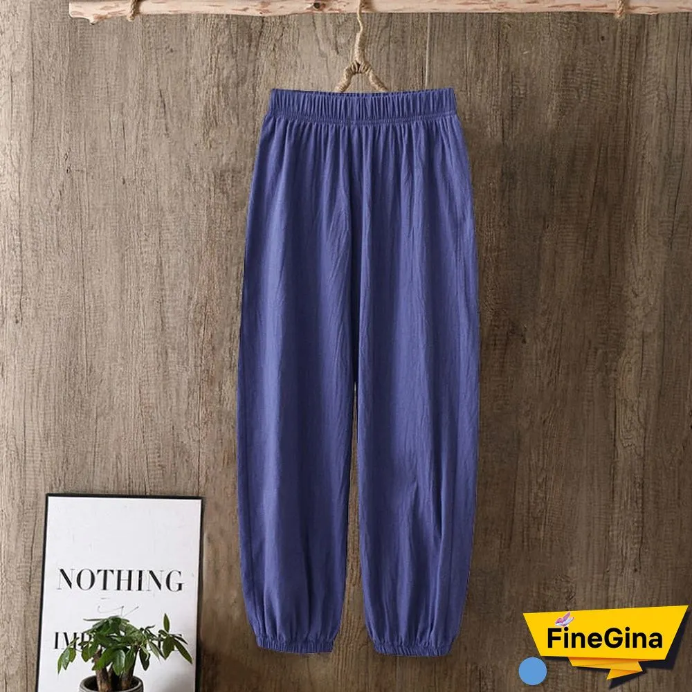 Casual Style Cotton Linen Pants Women Spring Summer New Elastic Waist Solid Basic Retro Loose Women's Harem Pants Trousers