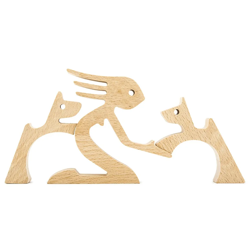 Puppy Family Wood Dog Carving Ornament Christmas Decoration Home Decor Figurine Desktop Table Sculptures For Dog Pet Lover Gifts