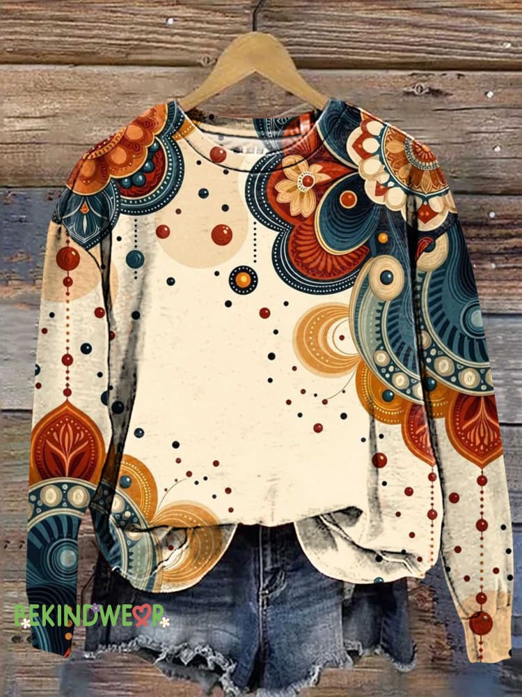 Retro Ethnic Pattern Sweashirt Multicolor / S