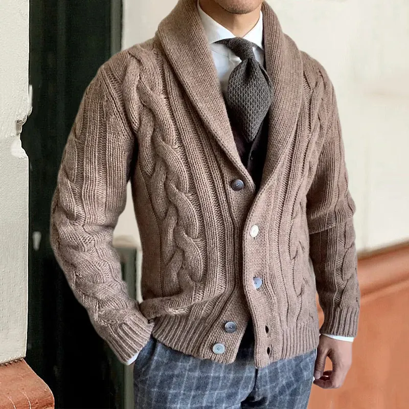 Man's Vintage Button Lapel Casual Cozy Sweater