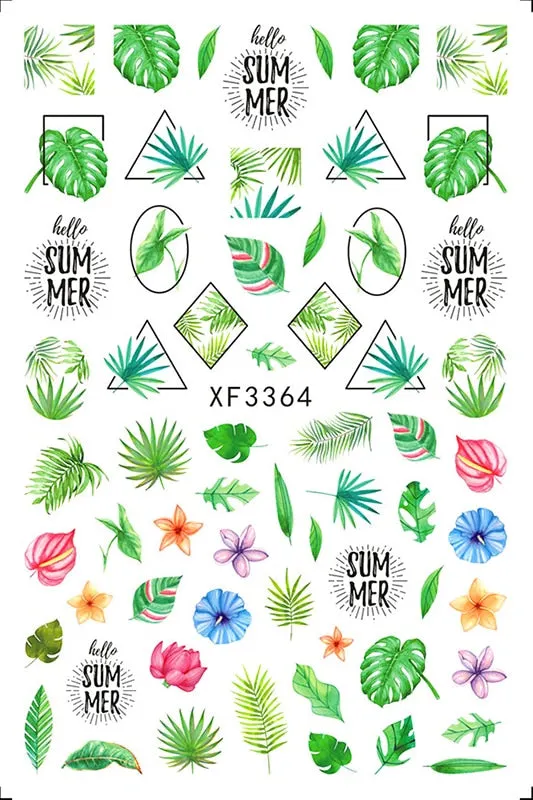 3D Nail Art Stickers Manicure Decoration Design Nail Art Decal Green Clover Leaf Nail Art Designer Decals Beautiful Flower