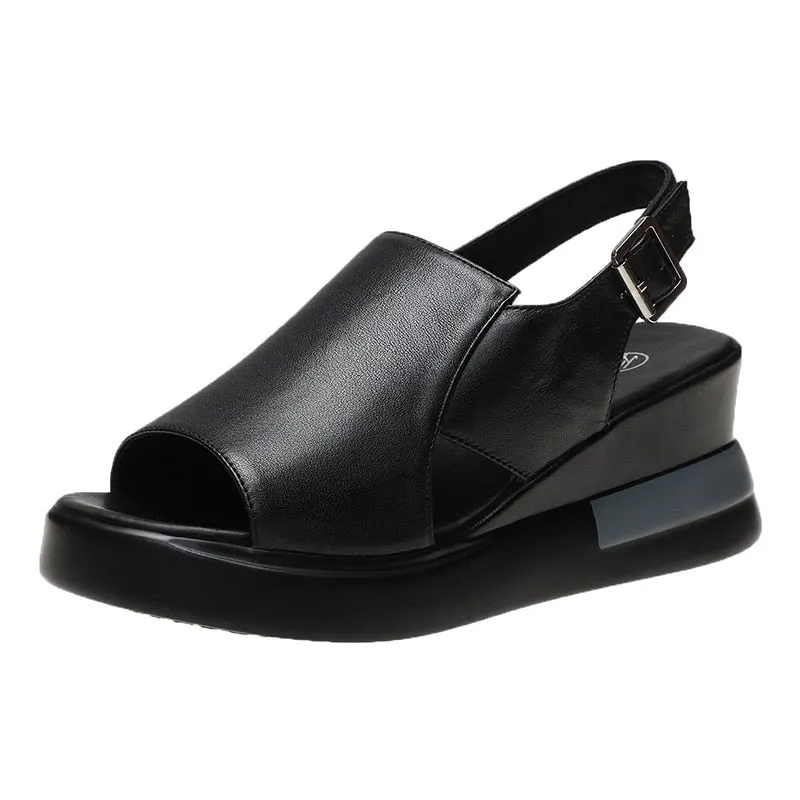 Slope Heel Slippers Female Summer New Style Female Summer Fashion Thick-soled Sandals Leather Slope High-heeled Sandals