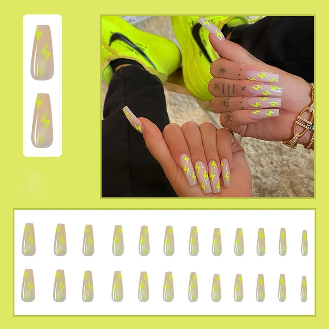 24pcs/Box Long Coffin False Nails with Dragon Pattern Design Ballerina Manicure Patches Press On Nails Full Cover Nail Tips-Nail Inspo