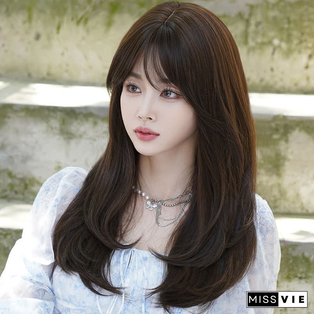 Long Layered Straight Wig With Bangs