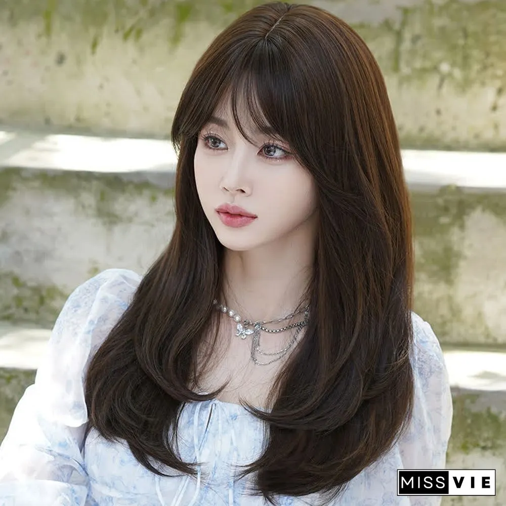 Long Layered Straight Wig With Bangs
