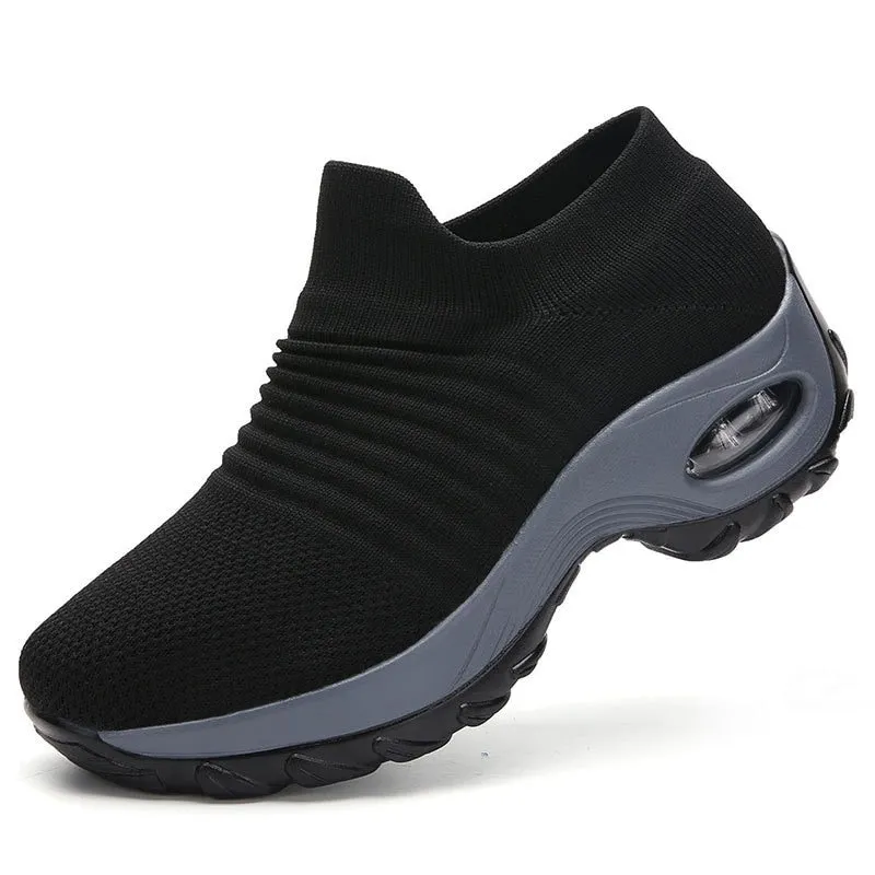 Women Sneakers Thick Bottom Wedge Shoes Women Platform Sports Shoes Elastic Fabric Sock Women Casual Shoes Red Tennis Female