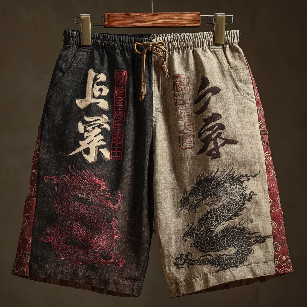 Retro Japanese Calligraphy And Dragon Art Pattern Casual Shorts elevenforest