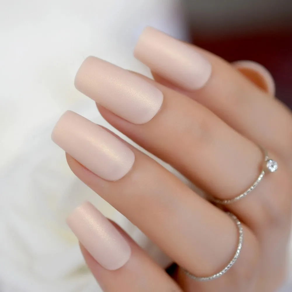 Medium Long Matte Fake Nails White Matt Solid Color Nail Tips Square Acrylic Fignernails 24-Nail Inspo