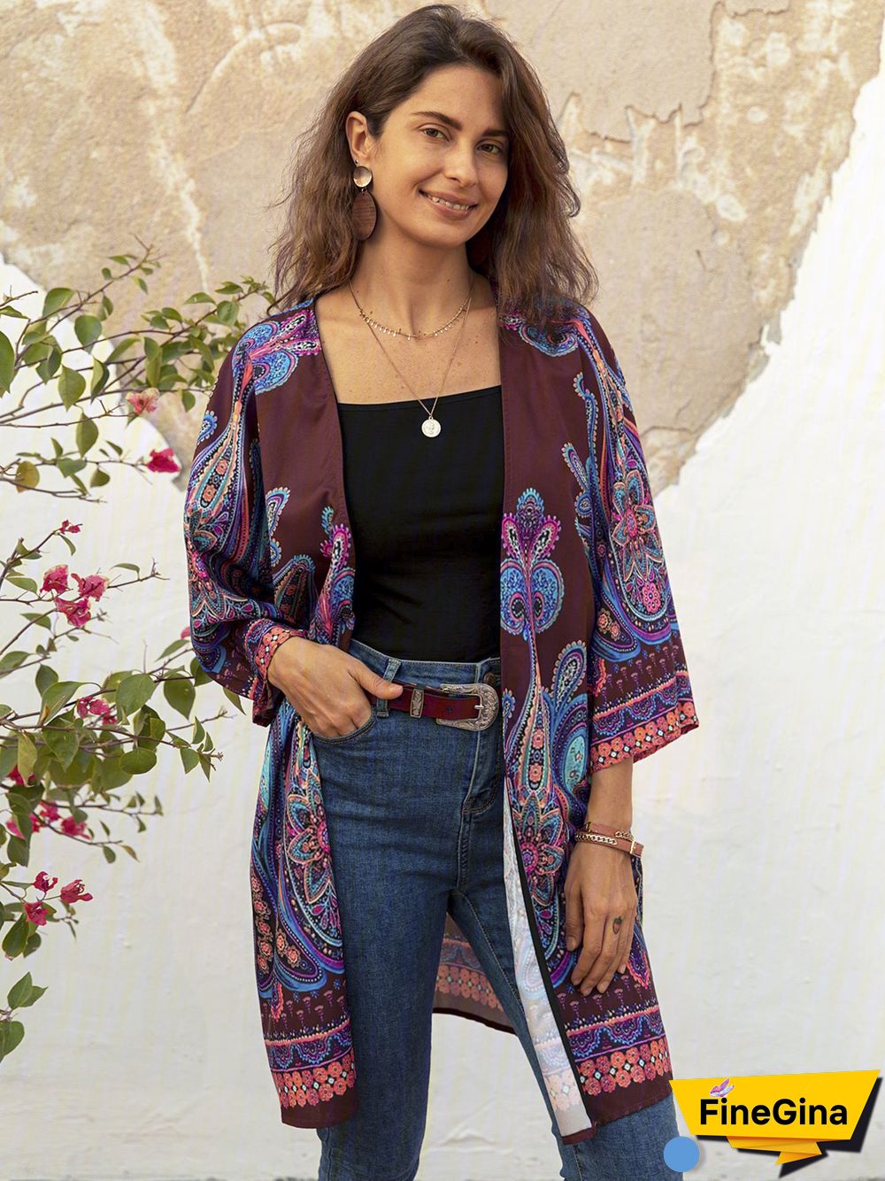 Plus Size Abstract Casual Long Sleeve Cardigan