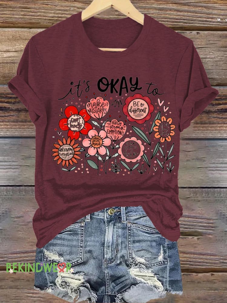 It&rsquo;s Okay To Make A Mistake Printed Casual Crew Neck Short Sleeve T-Shirt Brown / S