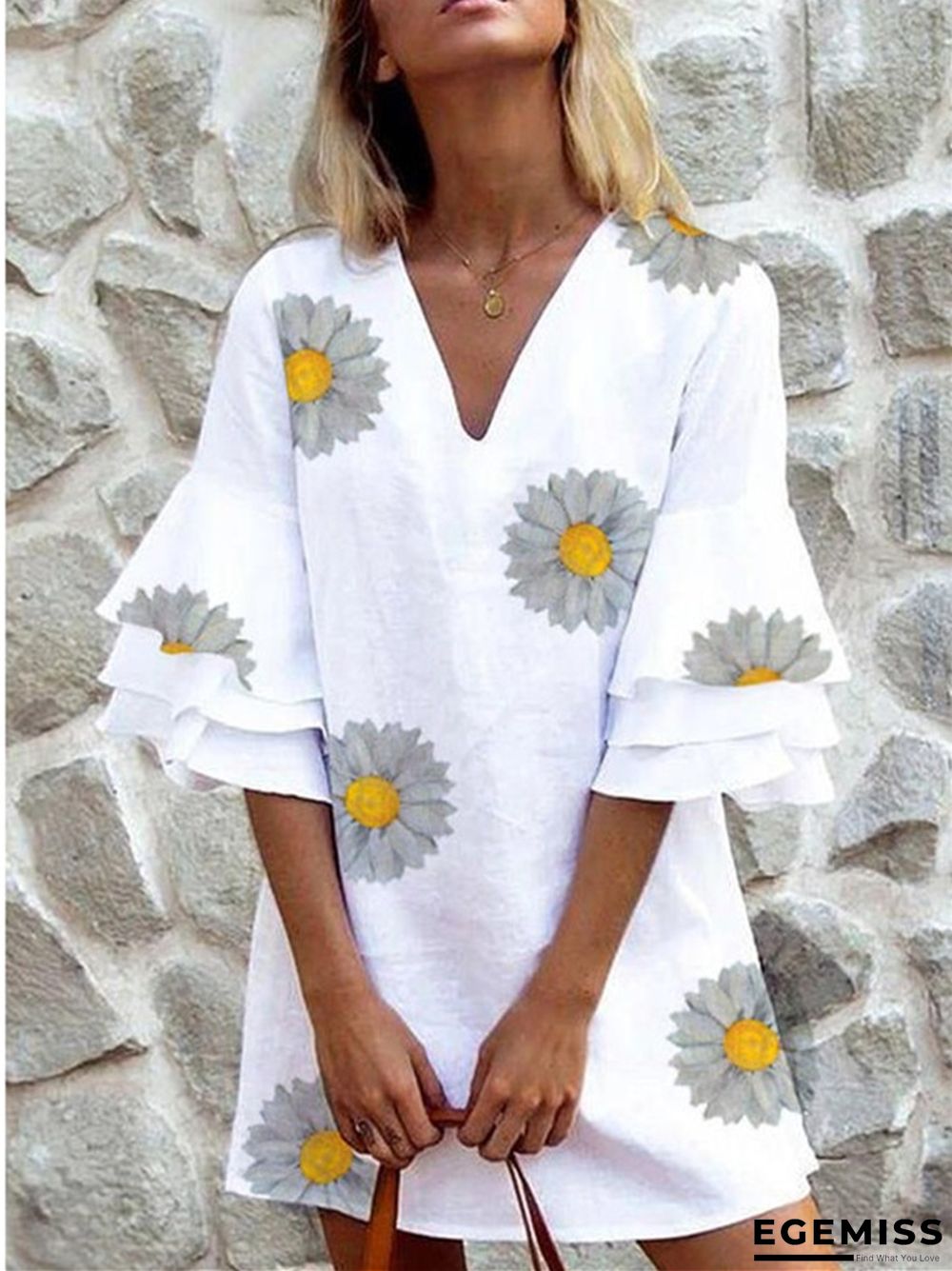 Casual Pullover Loose Long Sleeve Printed Middle Skirt Women's Dress | EGEMISS
