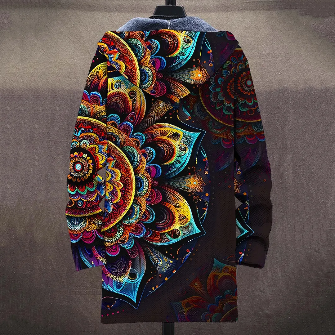 Retro Mandala Art Plush Thick Long Sleeve Sweater Jacket Cardigan