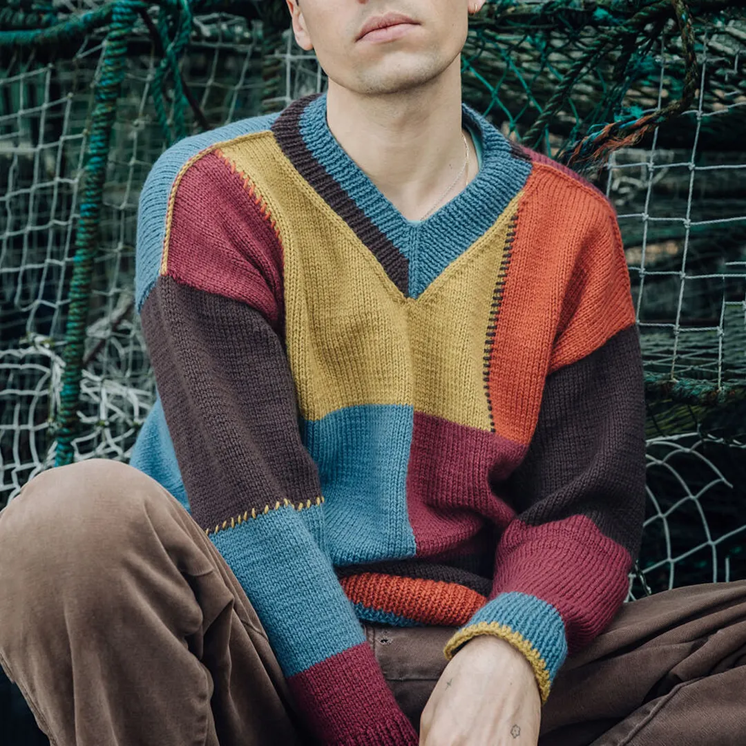 Retro Spliced Square Jacquard Iceland Sweater