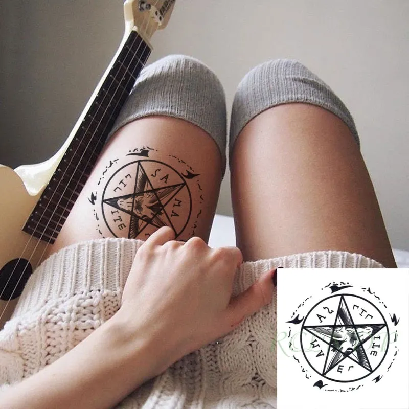 Waterproof Temporary Tattoo Sticker Satan Lucifer Circle Steering Fake Tatto Flash Tatoo Hand back Art Tattoos for Boy Women Men