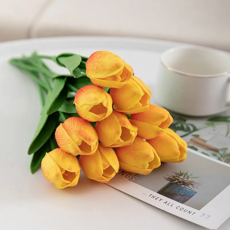 10PCS Tulip Artificial Flowers Real Touch Party Valentine's Day Artificial Bouquet Garden Home Wedding Decoration Fack Flower