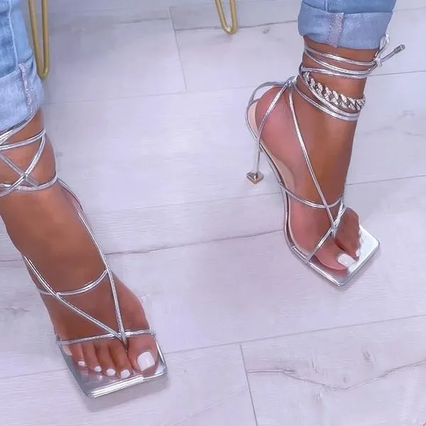 Sexy Open Squared Toe Thong Strap Heels