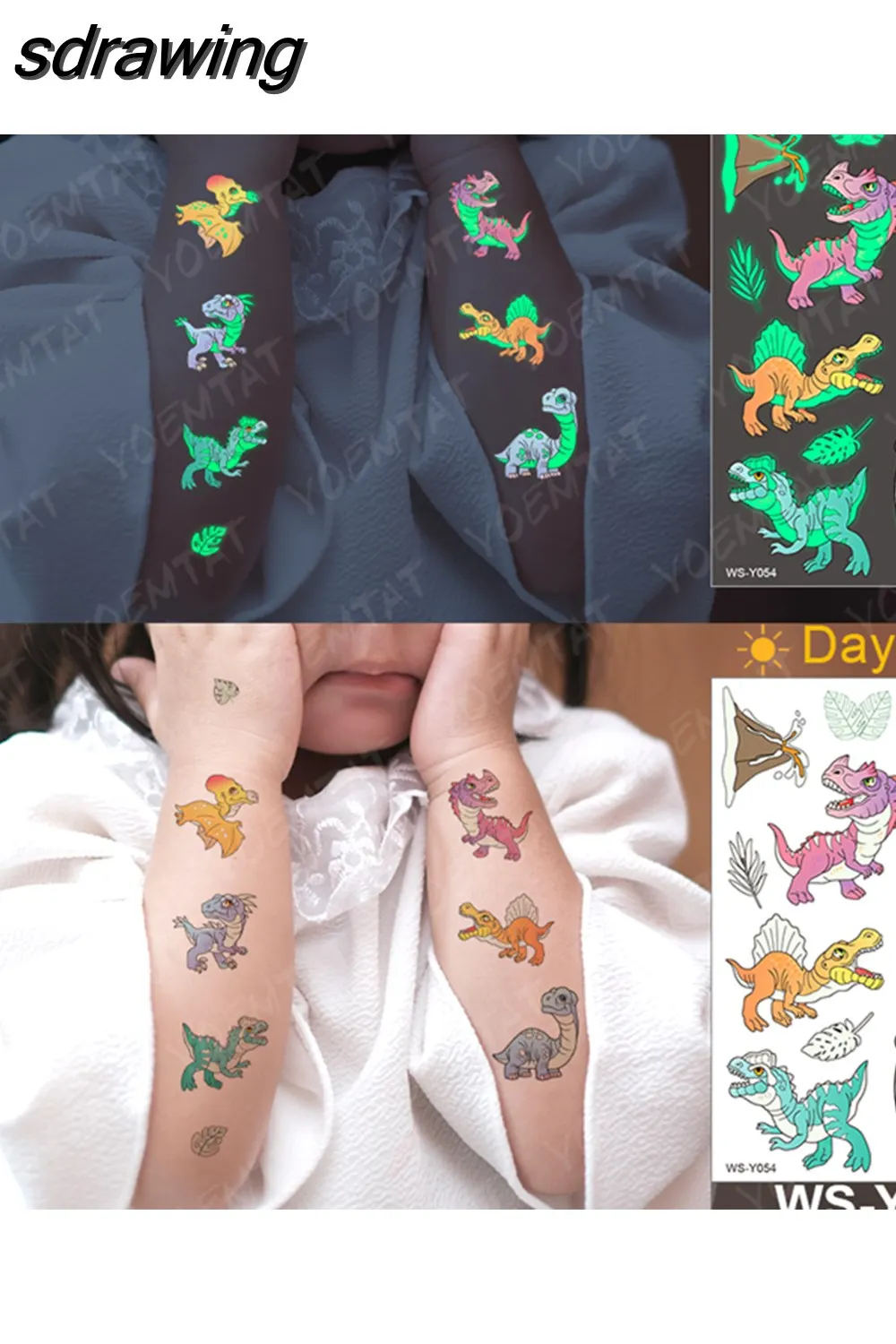 sdrawing Waterproof Temporary Tattoo Woman Sticker Panda Tiger Cute Animal Glowing Tatto Boy Girl Baby Child Kid Flash Fake Tato